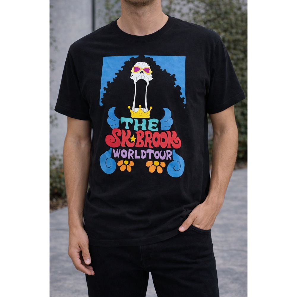 One Piece Brook Soul King World Tour Graphic Tee Black XL Ripple Junction EUC